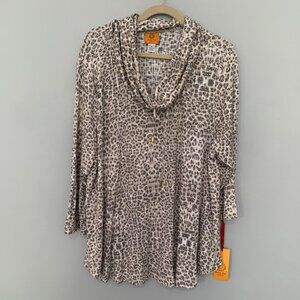 NEW Ruby Road animal print long sleeve cowl neck stretch flowy casual shirt